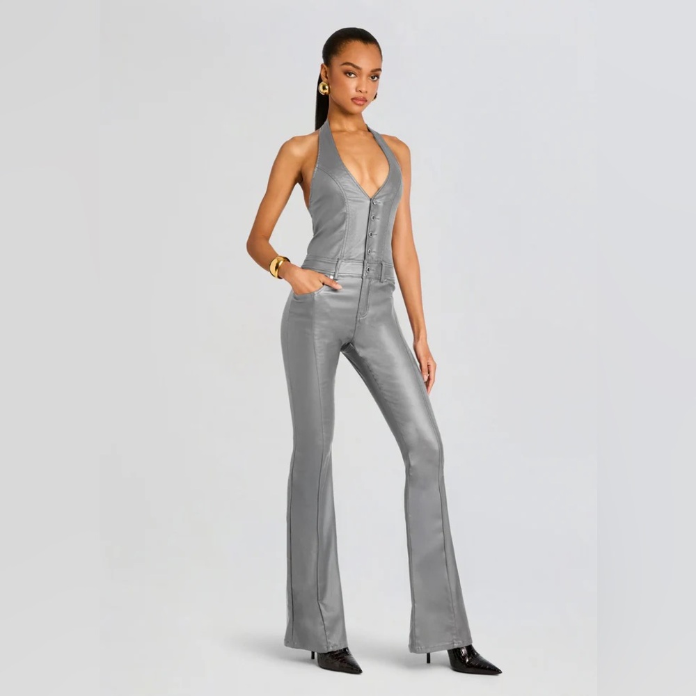Retrofete Silver Halter Jumpsuit
